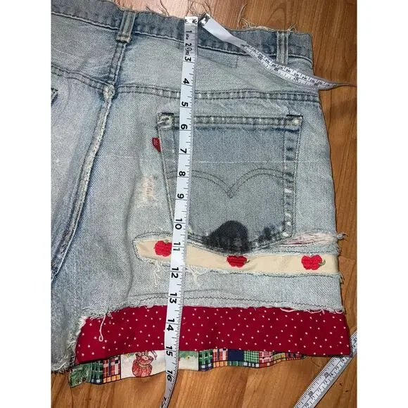 Womens Vintage Levi Jorts Patched Distressed Cutoff Shorts VTG Women Large - Picture 13 of 13